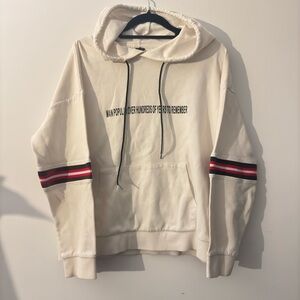 Cream and Red Striped Hoodie Sweatshirt